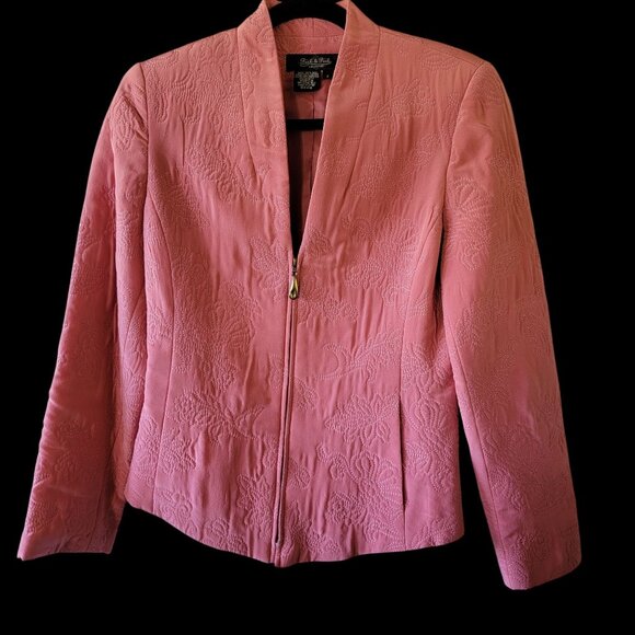 Vintage Pink silk Floral Embroidered Blazer Jacket With Full Zip & Long Sleeves - Picture 1 of 16